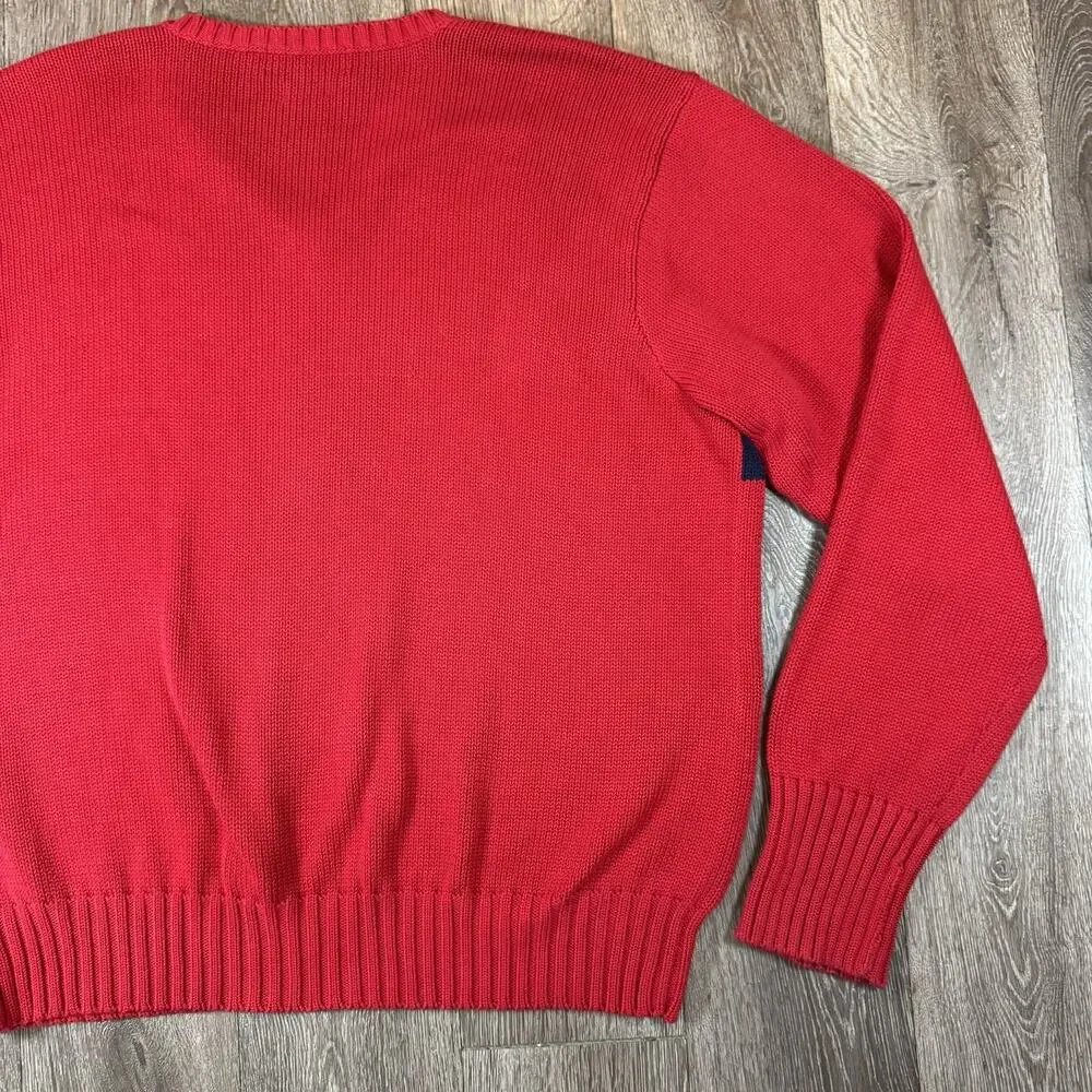 Vintage 80s Polo Ralph Lauren V Neck Cotton Sweater Striped Red Blue Men's XXL